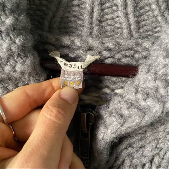 Fossil Wool Cardigan Sweater Boho Tribal Fair Isle Button Up Eagle Grey White XS - Picture 3 of 7
